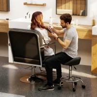 HOMCOM PU Leather Rolling Stool, Height Adjustable Swivel Salon Chair with Backrest and Foot Rest for Spa, Tattoo, Black(m-10)