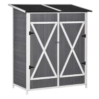 Outsunny 54.75''x29.5''x63'' Garden Storage Shed Asphalt Roof Wooden Timber Double Door Utility Storage House w/ Movable Shelf & Fixed Fittings(m-2)