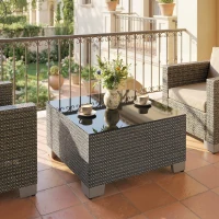 Outsunny 21.7" Square Patio Table, Small Outdoor Patio Coffee Side End Table with Tempered Glass Top, Black(m-8)