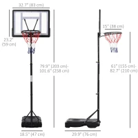 Soozier 5-7FT Basketball Hoop and Stand Backboard, Height Adjustable with Wheels for Youth Outdoor(m-3)