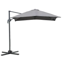 Outsunny 8' x 8' Square Patio Hanging Offset Umbrella Aluminum Outdoor Cantilever Crank Market Parasol Garden Sun Canopy Shelter 360° Rotation w/ Cross Base Grey(m-2)