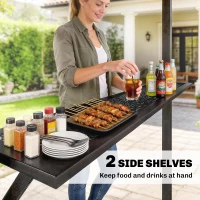 Outsunny 9' x 6' Hardtop Grill Gazebo, BBQ Gazebo with 2 Side Shelves and Galvanized Metal Slope Roof, Black(m-6)