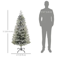 HOMCOM 5 Feet Pencil Snow Flocked Artificial Christmas Tree with 517 Realistic Cypress Branches, Auto Open, Green(m-3)