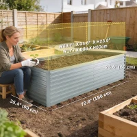 Outsunny Set of 2 Galvanised Raised Garden Bed, 6 x 3 x 2 ft Metal Garden Bed with Safe Edging, Silver(m-3)