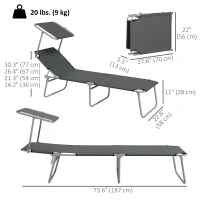 Outsunny 2Pcs Outdoor Lounge Chair, Adjustable Folding Chaise Lounge with Sun Shade for Beach, Camping, Hiking, Grey(m-3)