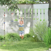 Qaba Obstacle course for Kids, with 10-Piece Slackline Kit with Monkey Bars, Gym Rings, Rope Ladder, Nest Swing, Hanging Tray(m-8)