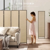 HOMCOM 6 FT Room Divider, 6 Panel Folding Privacy Screen, Lightweight Handwoven Freestanding Partition for Home Office, Brown(m-6)