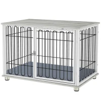 PawHut Dog Crate Furniture with Washable Cushion, Adjustable Feet for Medium Dogs, Indoor Use, Grey(m-2)