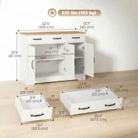 HOMCOM Sideboard Buffet Cabinet, 43" Farmhouse Kitchen Cabinet with 3 Barn Doors, 2 Drawers, 2 Adjustable Shelves, White(m-3)