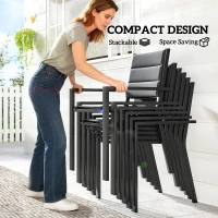 Outsunny Patio Dining Set for 6, Aluminum Expandable Outdoor Table and 6 Stackable Chairs with Padded Back, Mesh Seat, Black(m-5)