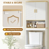 HOMCOM Over the Toilet Storage Shelf Adjustable Shelf Over the Toilet Storage Cabinet for Bathroom White and Oak(m-7)
