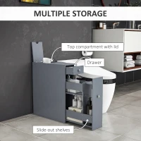 kleankin Bathroom Floor Organizer Free Standing Space Saving Narrow Storage Cabinet Bath Toilet Paper Holder with Drawers Gray(m-5)