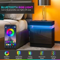 HOMCOM Nightstand, Bedside Table with LED Lights and 2 Drawers for Bedroom, Living Room, Black(m-4)