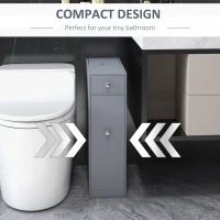 kleankin Bathroom Floor Organizer Free Standing Space Saving Narrow Storage Cabinet Bath Toilet Paper Holder with Drawers Gray(m-4)