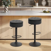 HOMCOM Set of 2 Barstools with Storage, Swivel Bar Stools with PU Leather Upholstered, Footrest, Steel Base, Black(m-1)