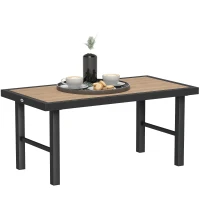 Outsunny Outdoor Side Table with SPC Woodgrain Tabletop, Metal Patio Coffee Table for Outside Garden, Brown(m-11)