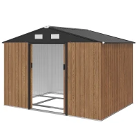 Outsunny 9.1'x6.4'x6.3' Garden Storage Shed, Outdoor Storage Tool House with Vents, Foundation and Lockable Double Doors, Teak(m-3)