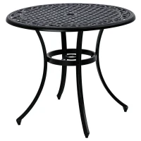 Outsunny 35.5" Round Outdoor Dining Table for 2-4, Cast Aluminum Garden Patio Table with 2" Umbrella Hole, Grid Top, Black(m-11)