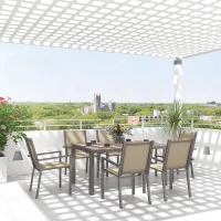 Outsunny 7 Piece Outdoor Dining Set with Rectangular Table and 6 Stackable Chairs, for Backyard, Lawn, Deck, Balcony, Pool Side(m-8)