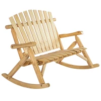 Outsunny Wooden Adirondack Rocking Chair, Outdoor Rustic Double Rocking Chair with Slatted Design for 2 Persons, Suit for Garden, Balcony, Porch, Natural Wood(m-11)
