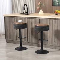 HOMCOM Set of 2 Barstools with Storage, Swivel Bar Stools with PU Leather Upholstered, Footrest, Steel Base, Black(m-8)
