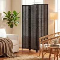 HOMCOM Folding Privacy Screen, 3 Panel Room Divider, Freestanding Partition with Handwoven Bamboo and Pine Wood Frame, Black(m-8)