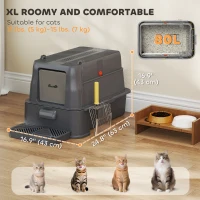 PawHut 80L XL Stainless Steel Cat Litter Box for Big Cats with Flip Cover, Pull-Out Drawer Tray, High Sided, Pedal, Dark Grey(m-5)