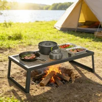 Outsunny Folding Campfire Grill, 36" x 18" Heavy Duty Carbon Steel Grill Grate with Folding Legs, Black(m-8)