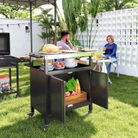Outsunny Outdoor Grill Cart Table with Foldable Side Table, BBQ Grill Stand with Stainless Steel Top & Hooks, 45.7"x19.7", Black