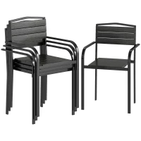 Outsunny Stackable Patio Chairs Set of 4, Outdoor Dining Chairs with Slatted HDPE Seat, Armrests for Garden, Backyard, Black(m-11)