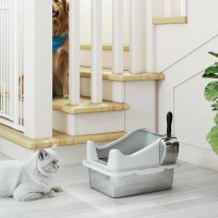 PawHut Cat Litter Box Stainless Steel with Metal Litter Scoop, Never Absorbs Odors, Anti Leakage, 17" x 13" x 10", Grey(m-10)