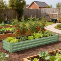 Outsunny 8'x2'x1' Galvanized Raised Bed, Large Elevated Planter Box for Growing Flowers, Herbs and Vegetables, Light Green(m-1)