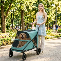 PawHut Dog Stroller for Large Dogs Up to 66 LBS with All-Terrain Spring Suspension, 8-Position Adjustable Handle, Teal(m-10)