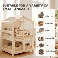 PawHut Wooden Hamster Cage, Large 3 Tier Hamster Cage w/ Pull-Out Tray, Openable Top, Hut, Seesaws, 26.8"L x 24.2"W x 35.4"H(m-9)
