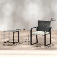 Outsunny Outdoor Bistro Set, 3 Piece Wicker Patio Furniture with Mesh Seat, Glass Table, Cushions for Porch, Balcony, Cream White(m-3)