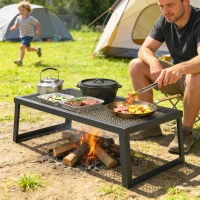 Outsunny Folding Campfire Grill, 36" x 18" Heavy Duty Carbon Steel Grill Grate with Folding Legs, Black(m-1)