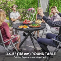 Outsunny 46.5" Outdoor Dining Table for 6, Round Picnic Table with Slatted Top for Balcony, Porch, Black(m-4)