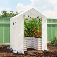 Outsunny Greenhouse with Raised Garden Bed, Galvanized Metal Planter Box with PE Cover, Roll Up Door, 56" x 56" x 75", White(m-8)