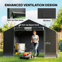 Outsunny 10' x 10' Portable Shed, Waterproof Bike Tent with Roll-up Zipper Door and Reinforced Galvanised Metal Frame, Dark Grey(m-6)