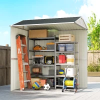 Outsunny 7' x 6' Tall Outdoor Storage Shed, Waterproof Metal Garden Shed with Gloves, Lockable Door, Dark Grey(m-10)
