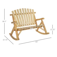 Outsunny Wooden Adirondack Rocking Chair, Outdoor Rustic Double Rocking Chair with Slatted Design for 2 Persons, Suit for Garden, Balcony, Porch, Natural Wood(m-3)