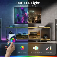 HOMCOM Industrial TV Stand for up to 60 Inch TV, TV Console with Charging Station and RGB LED Lights, Rustic Brown(m-4)