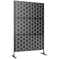 Outsunny 6.5FT Decorative Outdoor Divider, Metal Privacy Screen with Stand, Grid Style, Black(m-11)