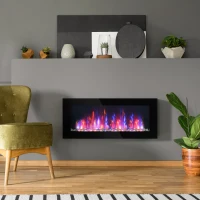 HOMCOM Wall Mounted Fireplace, 41 Inch Modern Electric Fireplace with Patented LED Flame Effect and 7 Colors, Black(m-1)