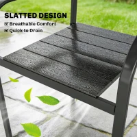 Outsunny Stackable Patio Chairs Set of 4, Outdoor Dining Chairs with Slatted HDPE Seat, Armrests for Garden, Backyard, Black(m-6)