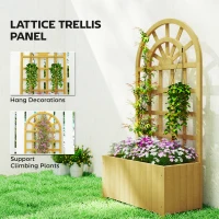 Outsunny Wooden Raised Garden Bed with Lattice Trellis, Outdoor Elevated Planter Box with Drainage Holes for Climbing Plants(m-4)