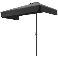 Outsunny 7.5ft Half Umbrella Semi Round Patio Parasol with Crank Handle, Top Vent for Garden, Balcony- NO BASE INCLUDED, Black(m-2)