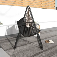 Outsunny Foldable Hammock Stand, Portable 2 in 1 Hammock Chair Stand Only with Carry Bag, Load Capacity 120kg, for Patio, Black(m-7)
