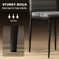 HOMCOM Modern Dining Chairs, Set of 6, High Back Linen Fabric Upholstery and Metal Legs for the Living Room, Home, Grey(m-4)
