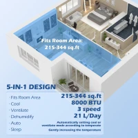 HOMCOM 8,000 BTU Moible Air Conditioner 345 Sq. Ft., Dehumidifier Fan Auto Sleep with 24H Timer On/Off, Window Kit, White(m-4)